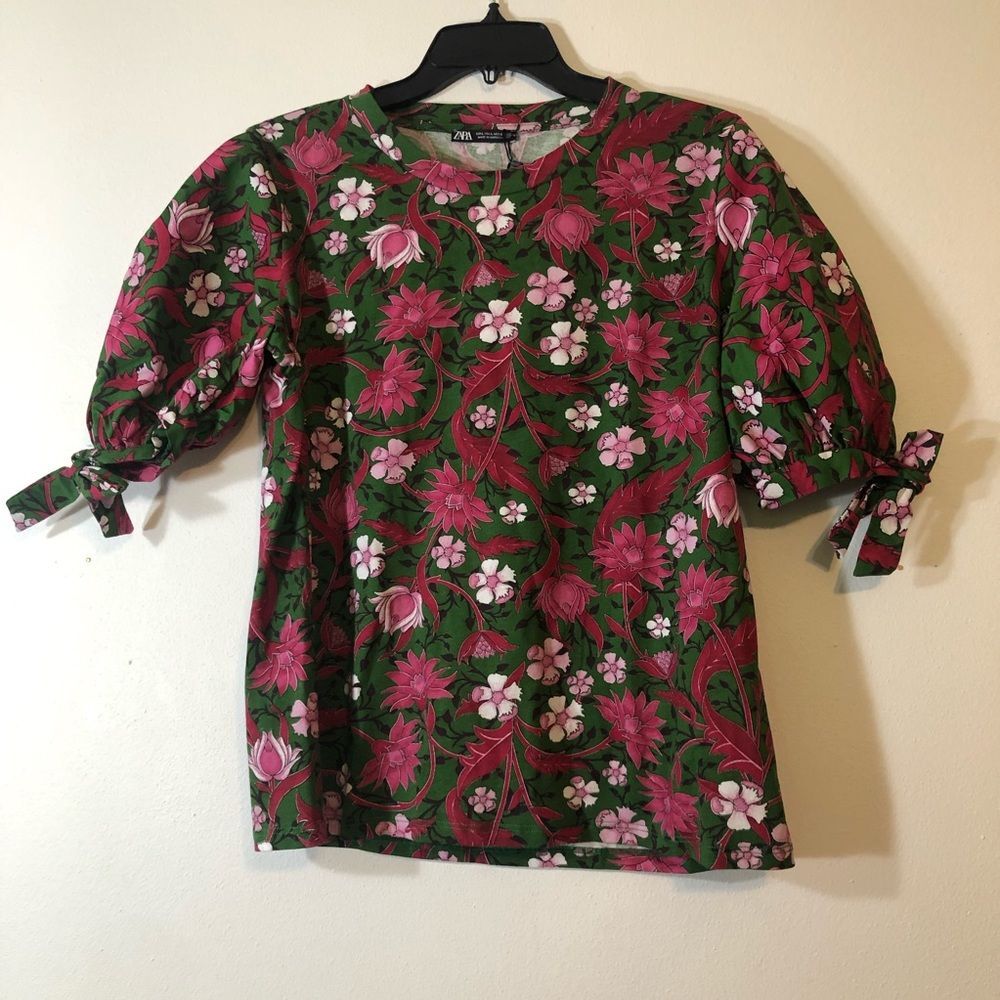 Zara Floral Tropical 100% Cotton Top Size Large